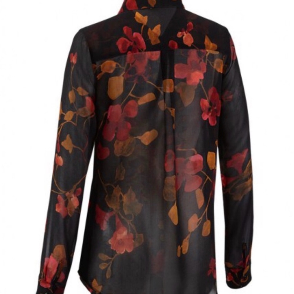 CAbi Black, Orange and Red Floral Ruffle Front Button Down Blouse - Picture 5 of 11